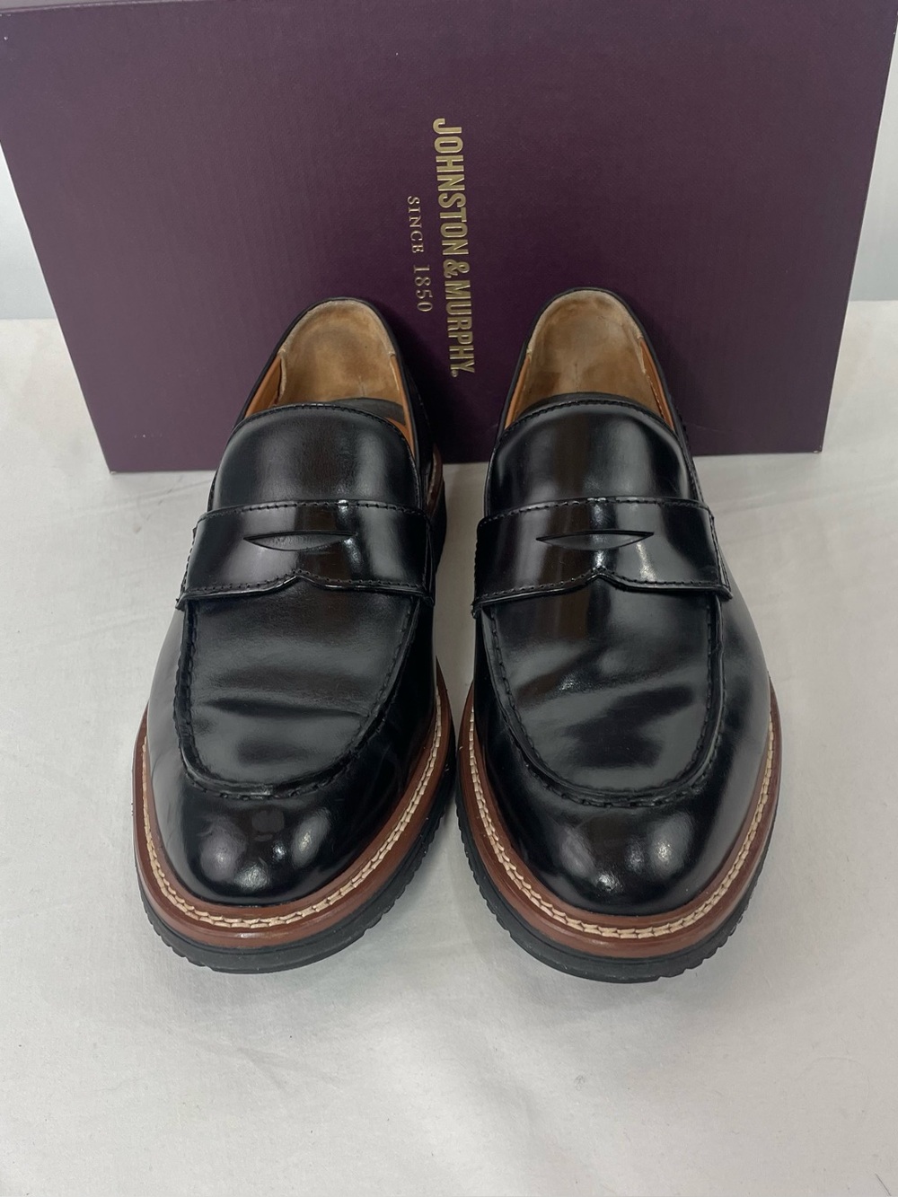 Johnston & Murphy Upton Penny Loafers 8.5 M Black Full Grain Leather